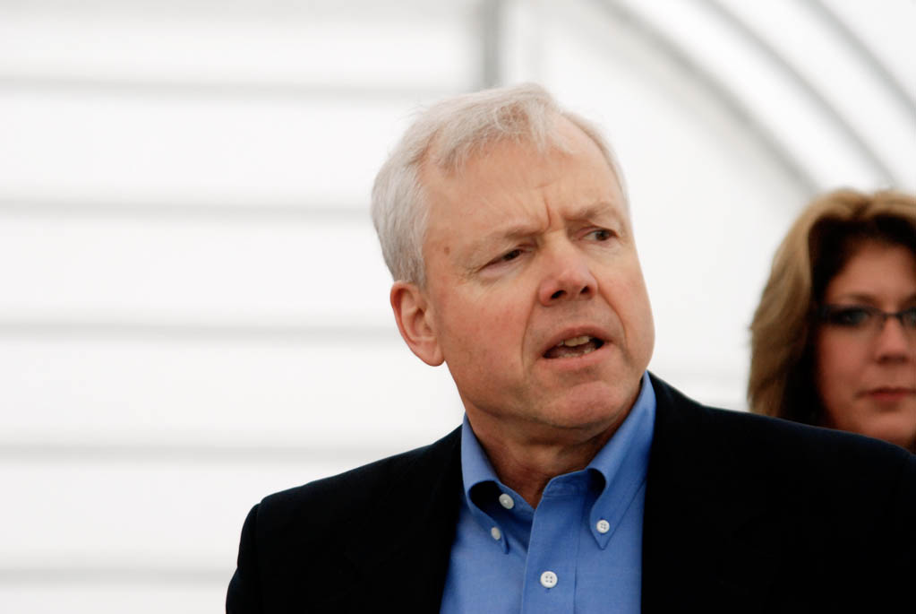 Vermont Gas President and CEO Don Gilbert spoke at a news conference in Williston on Monday to announce a contract with an engineering company to construct the first phase of the company's pipeline extension. Photo by John Herrick/VTDigger