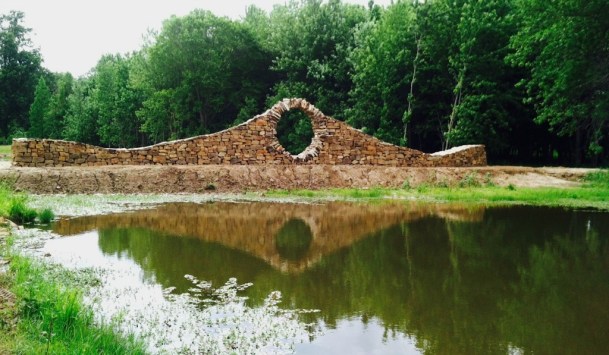 This sculpture, called "Moongate," was just finished by Thea Alvin in Marion, Illinois. It took only four days to build and contains 45 tons of stone. Photo courtesy of Thea Alvin.