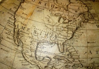 European traders and explorers who traveled west mapped the East Coast of the United States, particularly the ports, and the Caribbean much earlier than the west coast. This map, engraved perhaps a decade after the Louisiana Purchase in 1803, labels the Louisiana territory but leaves much of the interior of the country as terra incognito.  Photo by Nancy Graff