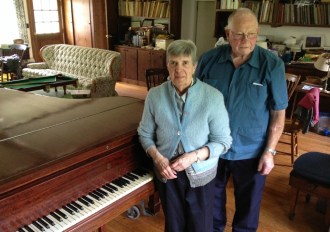 Mary Anthony Cox and Morris Rowell provide housing -- and three pianos -- each summer for the changing cast of the Craftsbury Chamber Players, in their rambling eight-bedroom farmhouse in East Craftsbury. The marriage of Cox, a New York City classical pianist, to Craftsbury dairy farmer Rowell in 1974, cemented the connection between the professional musicians of the Craftsbury Chamber Players and their summer audience in Vermont's Northeast Kingdom. Photo by Candace Page