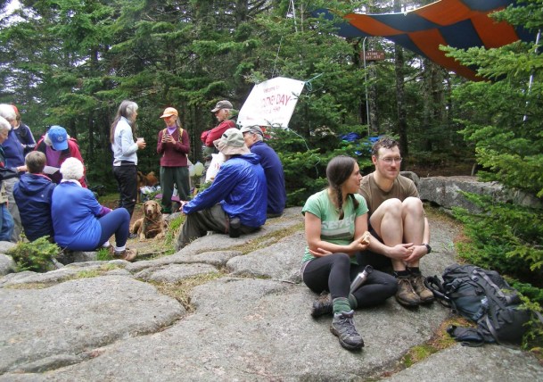 Members and friends of the Ascutney Trails Association spread out over the rocks at the annual picnic near the summit of the popular mountain near Windsor. The organization has been instrumental in building and maintaining the trails, as well as constituting a “fan club” for the mountain. Photo by M. Dickey Drysdale