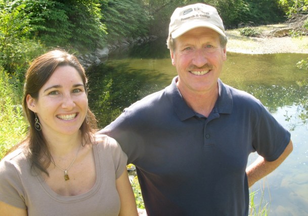 Vermont River Conservancy Executive Director Steve Libby and Assistant Director Lydia Menendez on the banks of the Dog River in Berlin, near a swimming hole conserved by the organization. Photo by Tom Slayton 