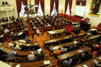 Legislative seats were filled by members of the public who turned out Tuesday in Montpelier for Vermont Connected: Envisioning the Future of Vermont's Digital Economy. Photo by Hilary Niles/VTDigger