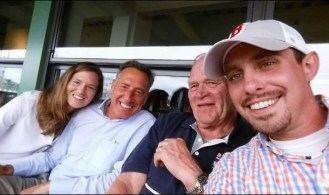 Gov. Peter Shumlin and his girlfriend, Katie Hunt (left), join Sen. Dick Sears, D-Bennington, and Sears' friend John Murphy at a Red Sox game at Fenway Park. Photo courtesy of Sen. Sears