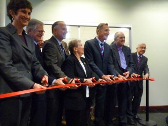 Officials cut the ribbon on the state new Health Department in October. From left, Tracy Dolan, interim commissioner of the state Health Department; Dr. Frederick Morin, dean of UVM's College of Medicine; UVM Provost David Rosowsky; Rep. Linda Myers, R-Essex; Gov. Peter Shumlin; Sen. Dick Mazza, D-Grand Isle; and Harry Chen, interim Secretary of the Agency of Human Services. Photo by Morgan True/VTDigger 85: Lab