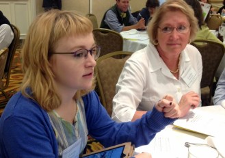 Victoria Howard, a senior at Bellows Free Academy in St. Albans, explains how learning relationships are formed in "virtual" classrooms. Photo by Hilary Niles/VTDigger