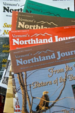 Copies of the Northland Journal, a magazine full of photos and historic tidbits published by Scott Wheeler and family of Derby. Photo by Dirk Van Susteren