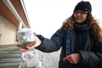 Rachael Miller, co-founder and executive director of the Rozalia Project, and her team have collected 40 samples in a search of trash along the shores of Lake Champlain. Photo by John Herrick/VTDigger