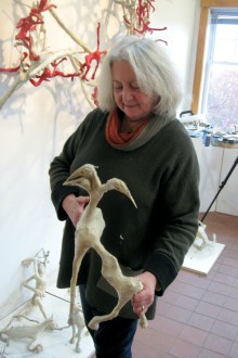 The participants in Riki Moss's "Parade" installation are the "what ifs" of evolution, creatures that over eons of time did not make the cut. But in many cases the differences between Moss's creations and the animals, insects, and plants that did survive are minimal. The result is a parade of creatures that suggest both the passage of time and the vulnerability of the natural world to catastrophic change. Photo by Nancy Graff