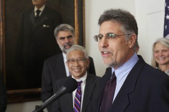 Hal Cohen, director of Capstone Community Action, was appointed Secretary of the Agency of Human Services, at a news conference in the Statehouse on Thursday. Photo by John Herrick/VTDigger