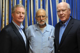 Sens. Patrick Leahy (right) and Jeff Flake (left) felw to Havana Wednesday to pick up freed American Alan Gross (center). Photo courtesy of Sen. Patrick Leahy's Office