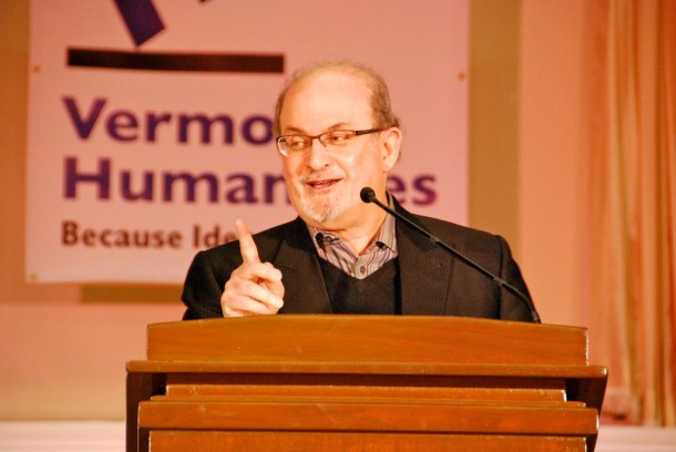 Author Salman Rushdie spoke at Ira Allen Chapel at UVM on Wednesday. Photo by Elizabeth Hewitt/VTDigger