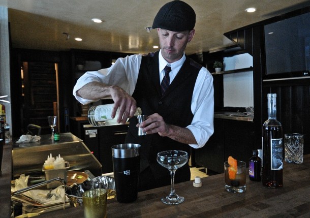 Don Horrigan, the bar chef at Edson Hill in Stowe, prepares to make a cocktail in the resort’s bar. Photo by Dirk Van Susteren