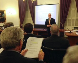 Luke Martland, an attorney with the Legislative Council, presents details of a new child protection bill to lawmakers Wednesday. Photo by Laura Krantz/VTDigger 