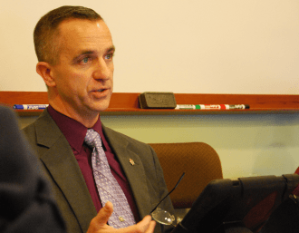 Windham County Sheriff Keith Clark reports on the electronic monitoring system on Thursday. Photo by Elizabeth Hewitt/VTDigger