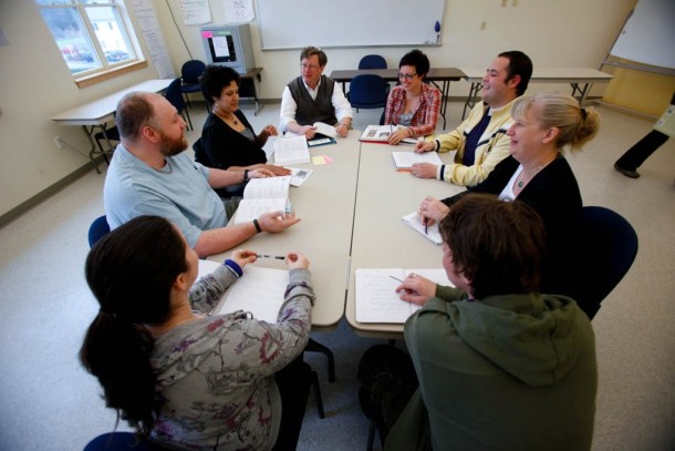 Students at the Community College of Vermont, where 7 percent of the student body are students 50 and older. A CCV faculty member is headed this weekend to New York University to take part in a national education summit looking to bring attention to older students returning to school, often for second career training. Photo by Jordan Silverman/courtesy of CCV