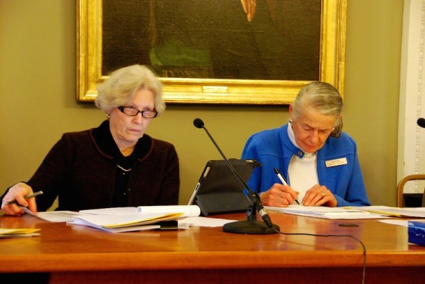 Sen. Jane Kitchel, D-Caledonia, (left) and Sen. Alice Nitka, D-Windsor, at a Senate Appropriations hearing Tuesday. Photo by Elizabeth Hewitt/VTDigger