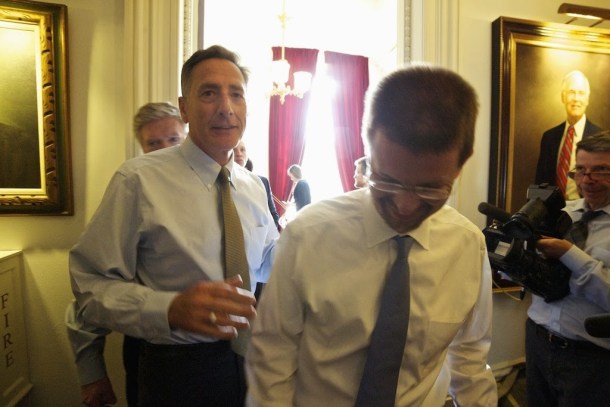 House Speaker Shap Smith, Gov. Peter Shumlin and President Pro Tem John Campbell after settling on a tax deal.