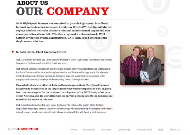 GAW High-Speed Internet Web page. Screen shot by Erin Mansfield.