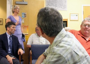 City Councilor Joan Shannon speaks on Sept. 9, 2015 to Ward 5 residents about housing plans in the industrial zone. Photo by Jess Wisloski.