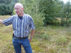Ken McFadden, chairman of the Brookline-Newfane Joint School Board, stands at the site of a new 500 kilowatt solar array to be constructed behind NewBrook Elementary School. Photo by Mike Faher/VTDigger 