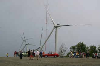 More than 50 people took a Green Mountain Power tour of Kingdom Community Wind project,  Vermont’s largest capacity renewable energy project on Wednesday, July 3, 2013.  Photo by Andrew Stein/VTDigger