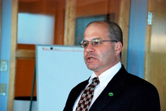 Lawrence Miller, secretary of the Agency of Commerce and Community Development, discussed the importance of internships for Vermont’s younger workforce during a news conference at the Competitive Computing offices in Colchester on Thursday. Photo by John Herrick/VTDigger