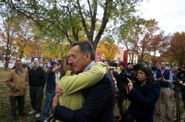 Gov. Peter Shumlin holds a news conference Wednesday at City Hall Park in Burlington. Photo by John Herrick/VTDigger