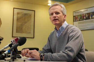 Don Rendall, incoming president and CEO for Vermont Gas, announced the latest cost increase to build a natural gas through Addison County at the company’s South Burlington headquarters on Friday. Photo by John Herrick/VTDigger