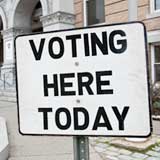 Voting here today sign outside Montpelier City Hall. VTD/Josh Lakrin