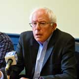 Sen. Bernie Sanders, right, and Jim Coutts, director of the Franklin County Senior Center speaking on Thursday. VTD/Anne Galloway