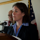Anya Rader Wallack speaking to reporters on Tuesday. VTD/Josh Larkin