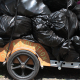 A One Revolution bicycle trailer loaded with waste from the Burlington Farmers Market. VTD Photo/Taylor Dobbs