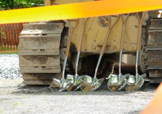 Clean shovels await ceremonial duty at a ribbon-cutting. File photo by Hilary Niles/VTDigger