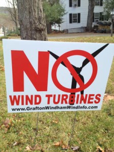 A lawn sign expresses opposition to a wind project in Grafton and Windham. Photo by Mike Faher/VTDigger