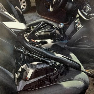 An air rifle rests inside James Hemingway's car. Photo courtesy of Chittenden County State's Attorney's Office.