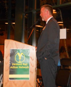 Agency of Transportation secretary Chris Cole addresses the meeting at Burlington Union Station. Photo by C.B. Hall/for VTDigger