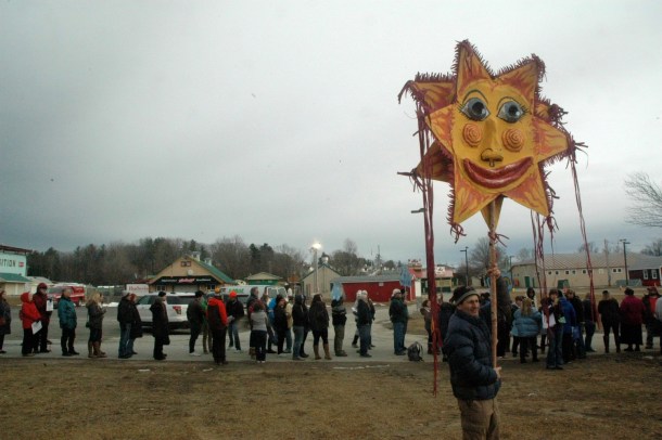 Sanders supporters wait in line for his Super Tuesday rally in Essex Junction. Photo by Jasper Craven/VTDigger