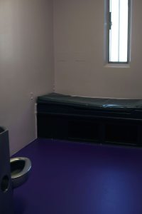 Inside a suicide prevention cell in Alpha unit, a mental health stablization unit, at Southern State Correctional Facility. Photo by Phoebe Sheehan/VTDigger