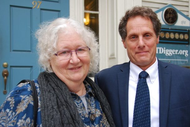 Linda Johnson of Prevent Child Abuse Vermont (left) and DCF Commissioner Ken Schatz. Photo by Elizabeth Hewitt/VTDigger