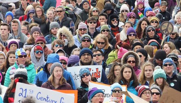 A crowd of protesters