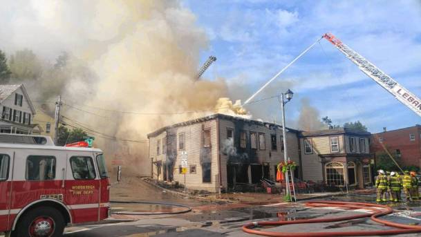 Crews battle a fire in Woodstock.