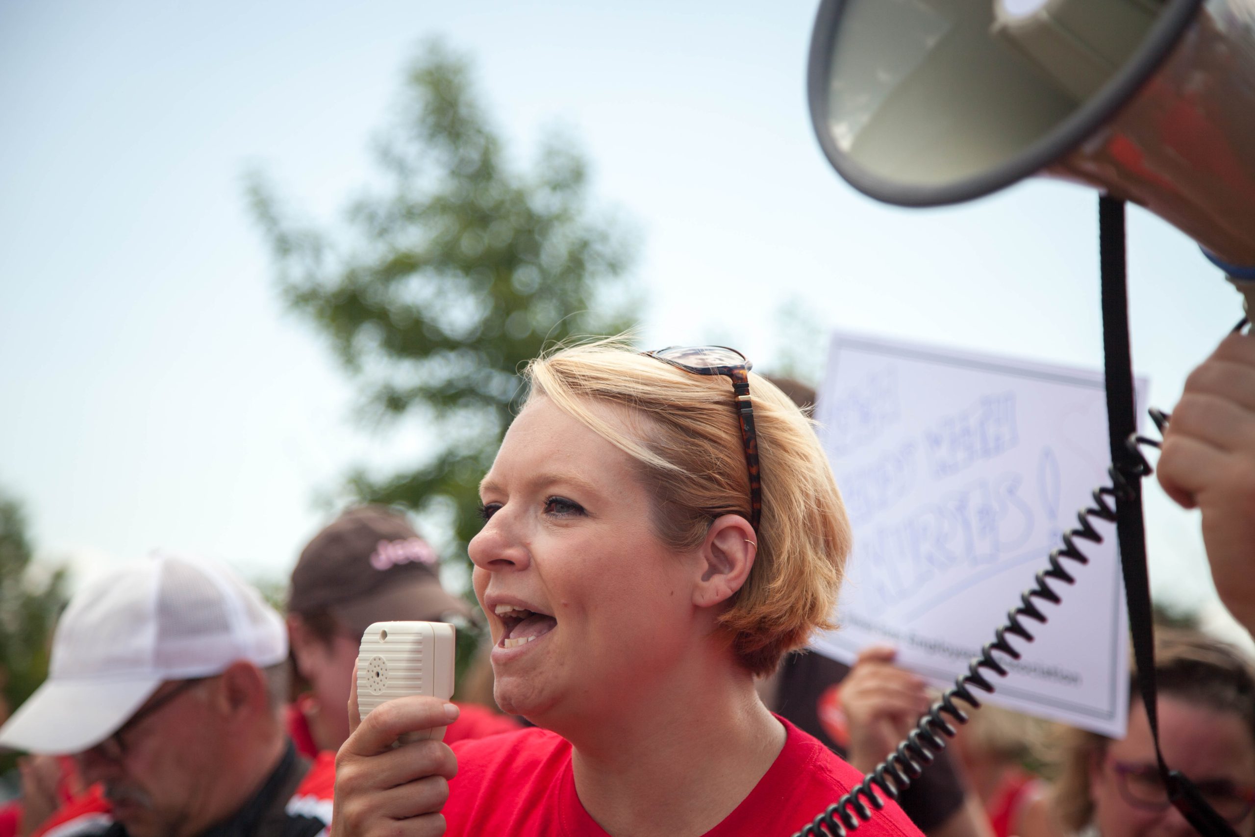 Julie MacMillan speaks at rally