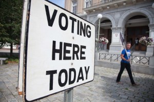 Voting here today sign