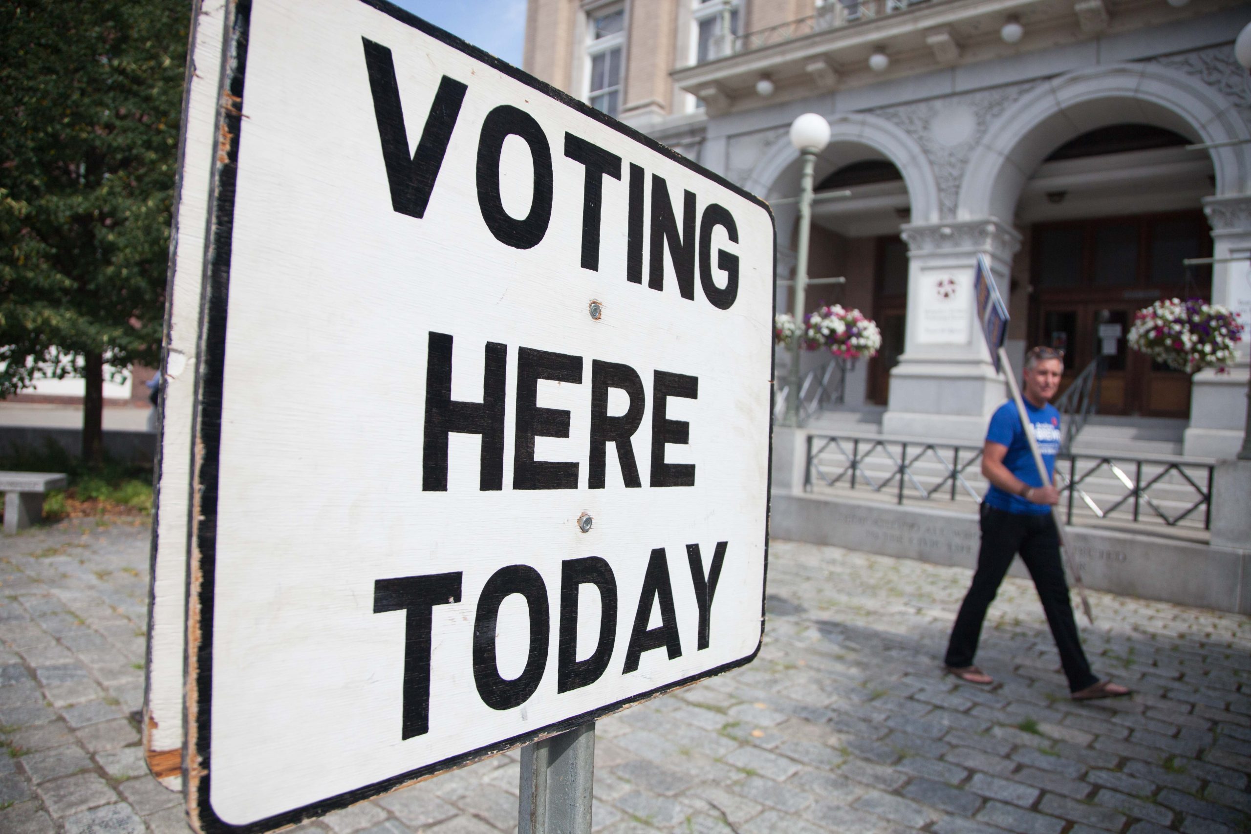Voting here today sign
