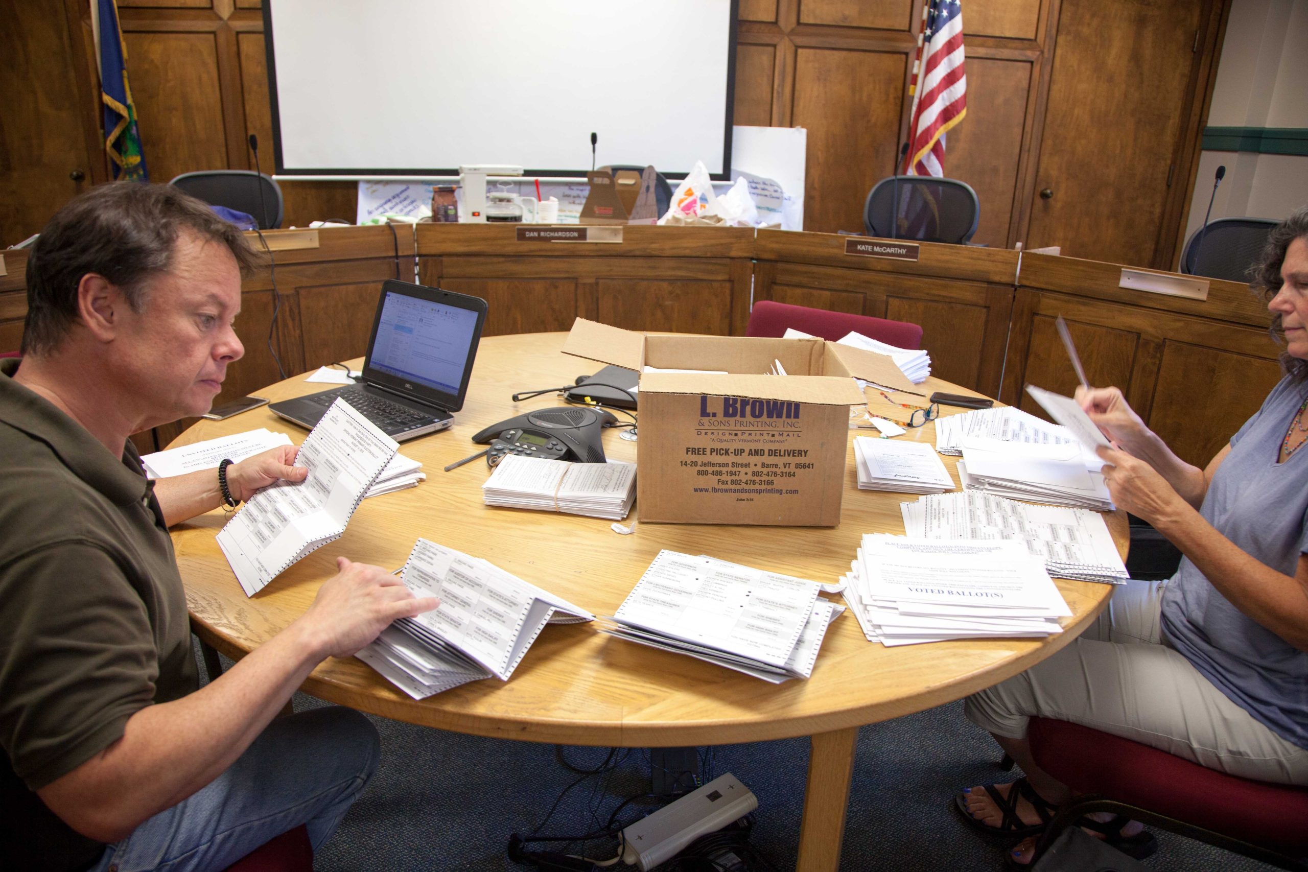 John Odum with election ballots