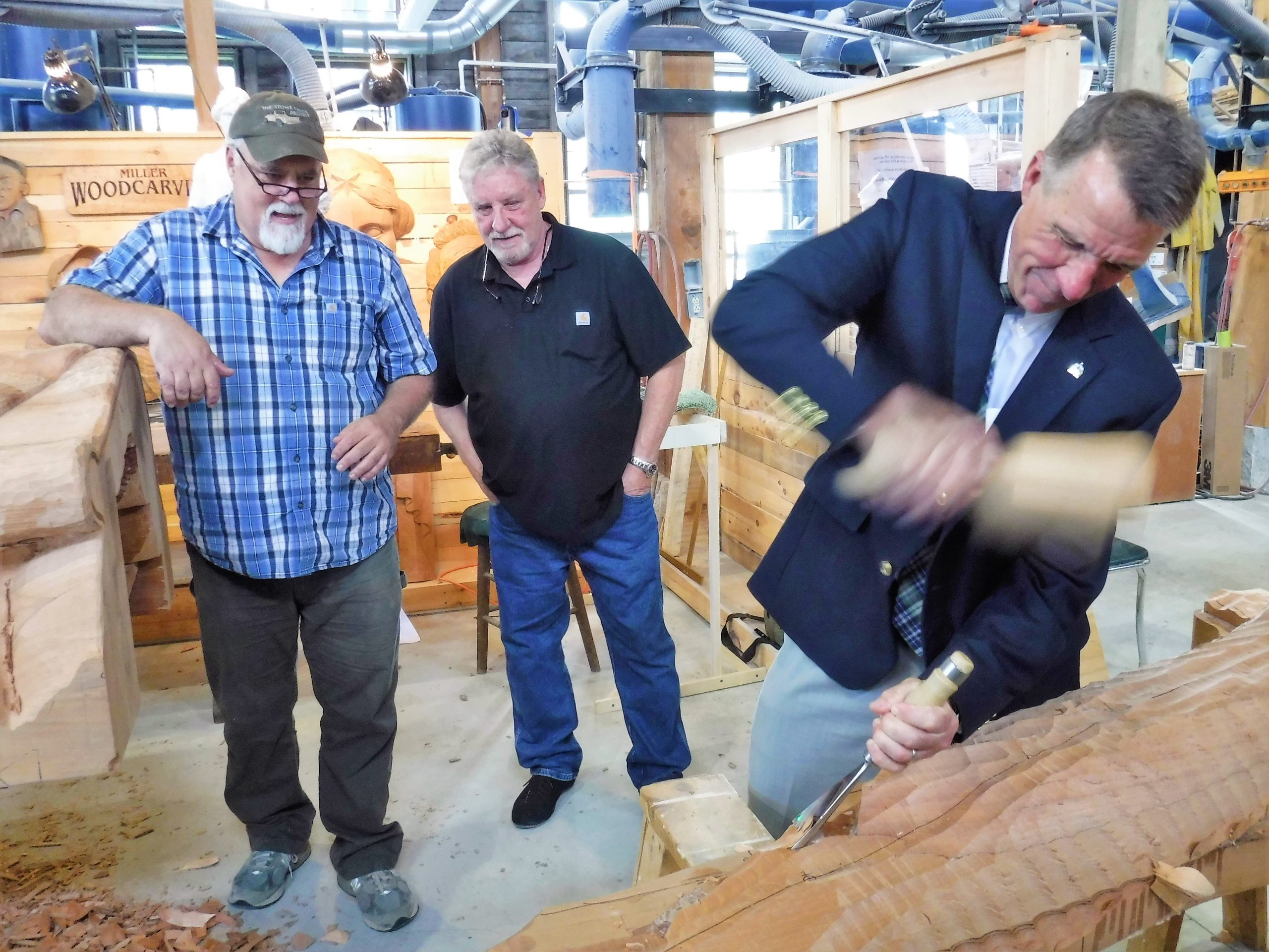 Scott carves on Ceres statue