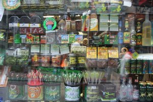 Marijuana edibles in a store window in Amsterdam