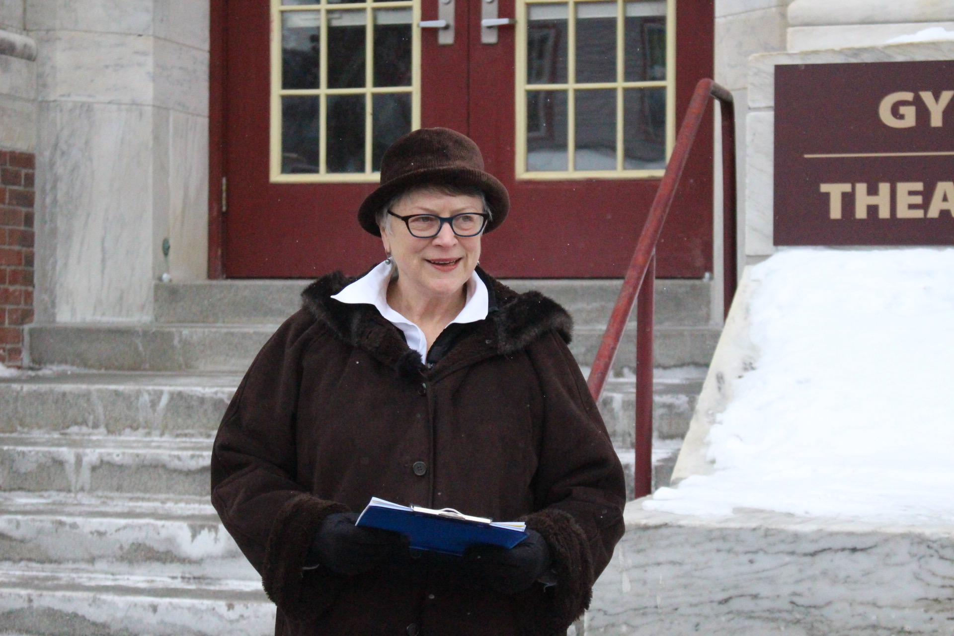 City councilor Jane Knodell at a press conference.