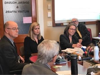 Scott administration officials Brittney Wilson, left, and Jaye Johnson testify on bills to change the selection process of the Vermont Adjutant General.